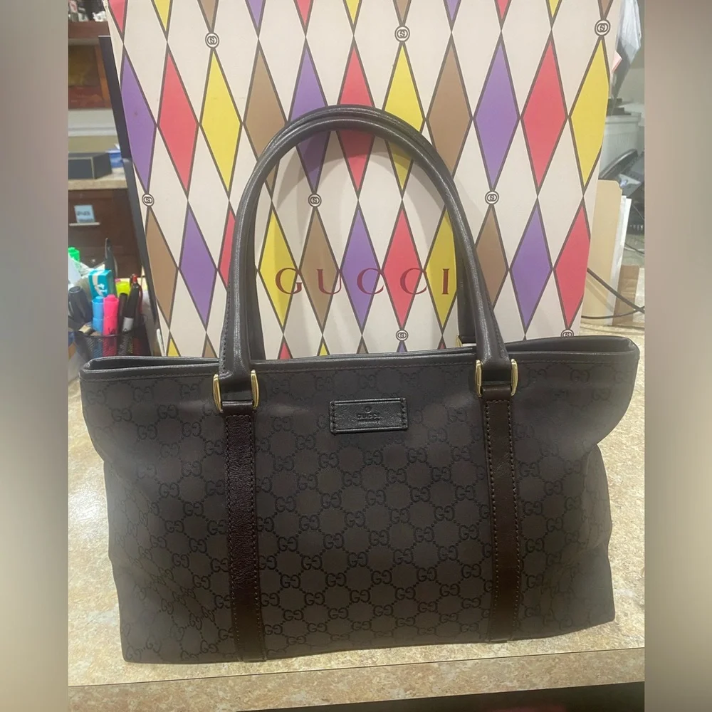 Gucci GG Brown Canvas Tote/Hand Bag 257302 204991 NWOT - Picture 1 of 16